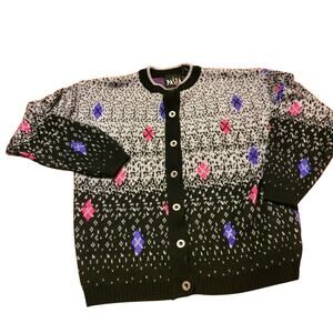 Vtg 90s Y2K Women's Colorful Knit Cardigan Sweater Size L Pasta Geometric